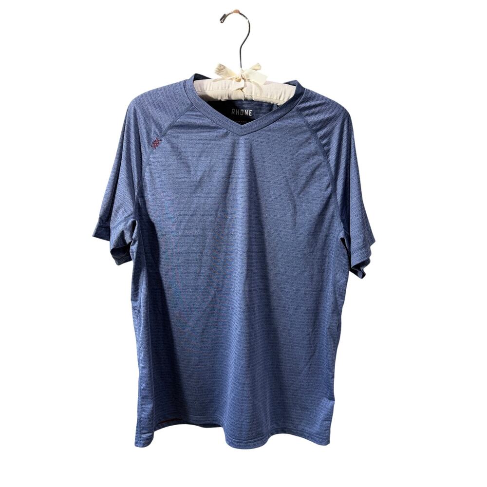 Rhone Mens V Neck Workout Athletic Performance Short Sleeve Tee Blue Size Large